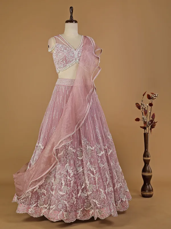 Mauve pink organza lehenga choli