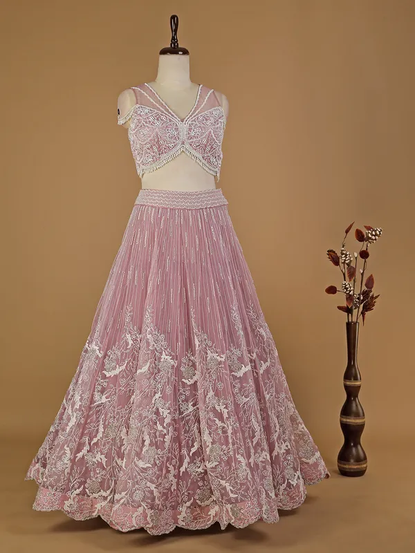 Mauve pink organza lehenga choli