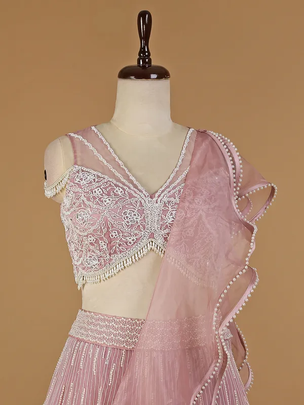 Mauve pink organza lehenga choli