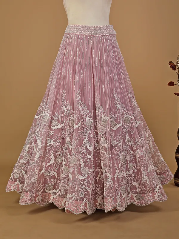 Mauve pink organza lehenga choli