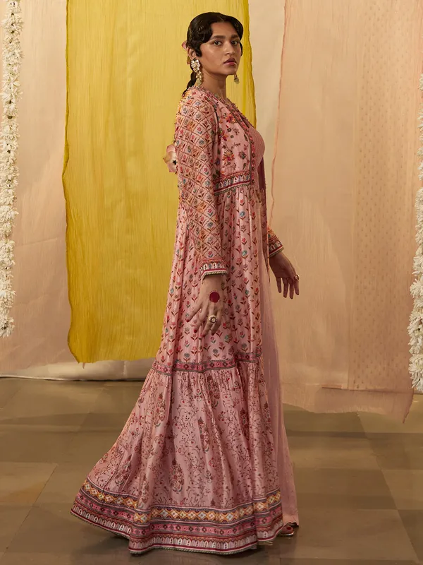 Mauve pink silk jacket style palazzo suit