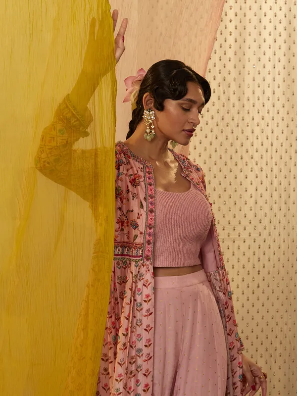 Mauve pink silk jacket style palazzo suit