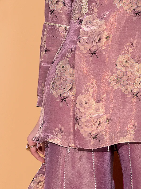 Mauve pink silk palazzo suit with dupatta