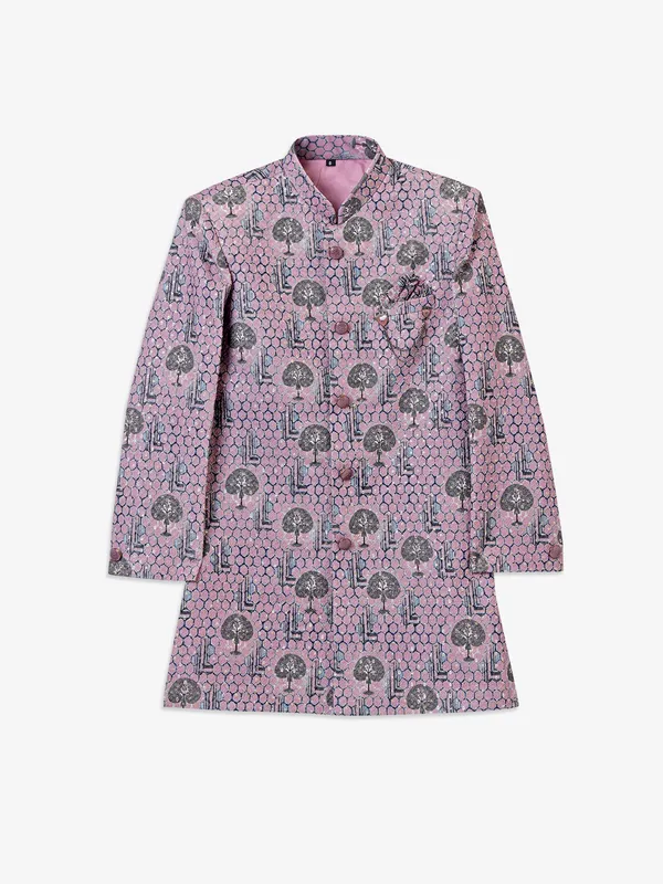 Mauve pink silk printed indowestern