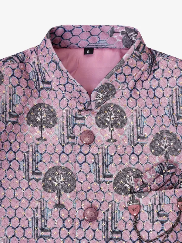 Mauve pink silk printed indowestern
