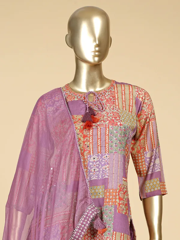 Mauve pink silk printed sharara set