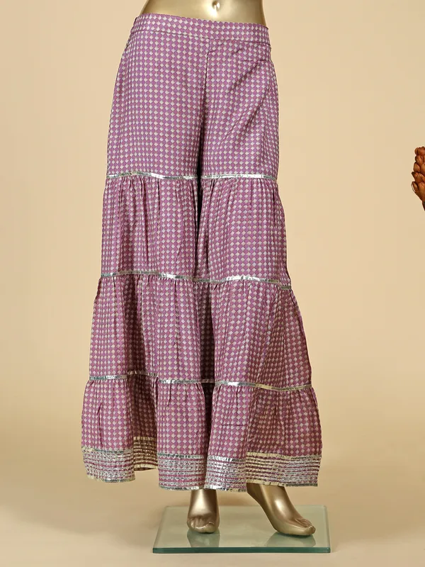Mauve pink silk printed sharara set