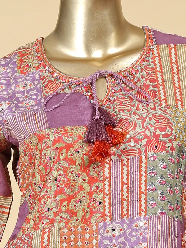 Mauve pink silk printed sharara set