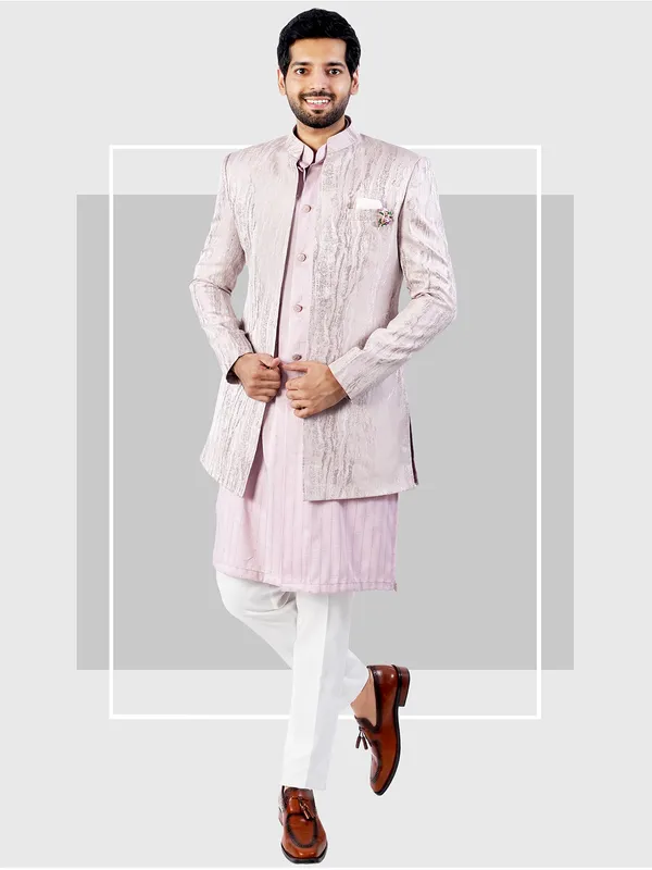 Mauve pink velvet wedding men indowestern