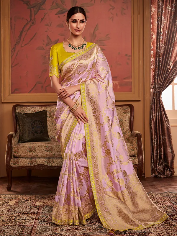 Violet zari weaving saree