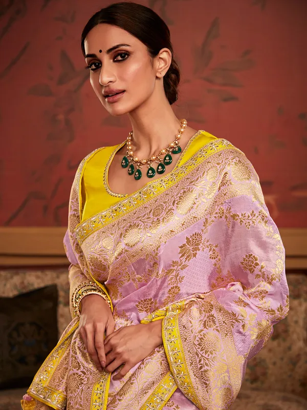 Violet zari weaving saree