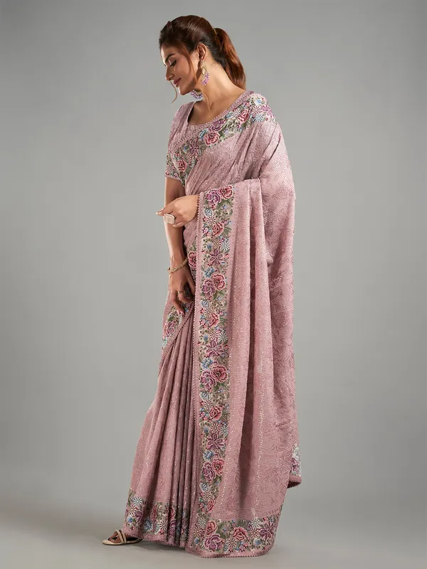 Mauve purple embroidery saree