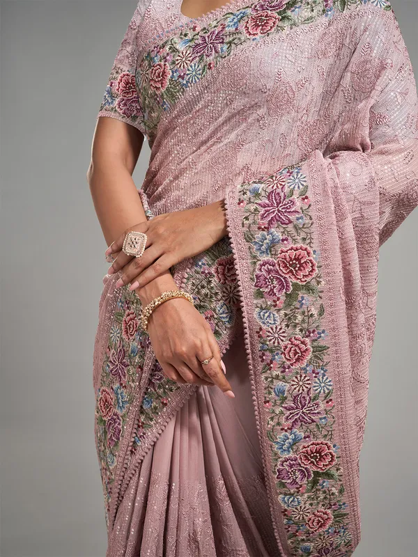 Mauve purple embroidery saree