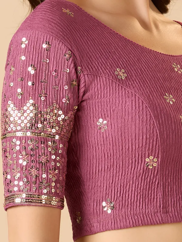 Mauve purple lycra ready made blouse in sequin work