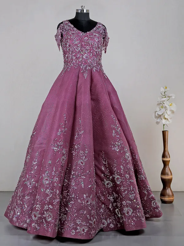 Mauve purple net gown for reception