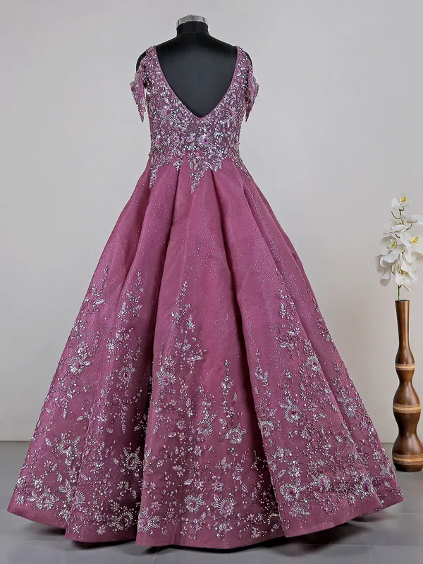 Mauve purple net gown for reception