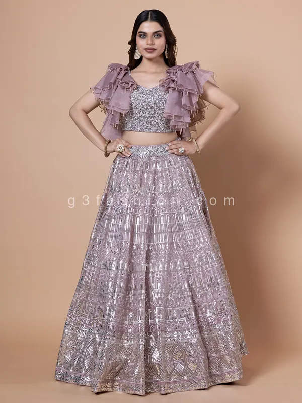 Mauve purple organza lehenga choli