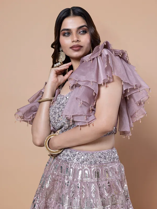 Mauve purple organza lehenga choli