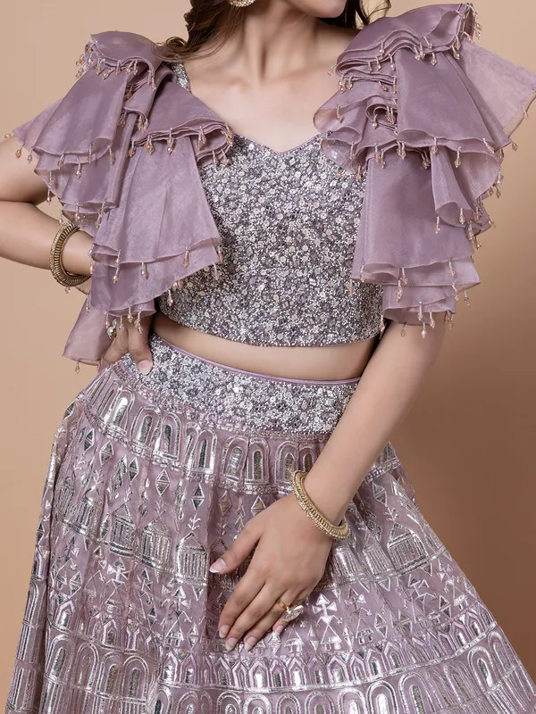Mauve purple organza lehenga choli