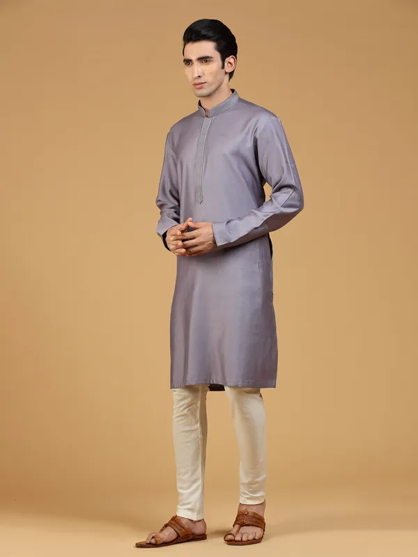 Mauve purple plain kurta suit in silk
