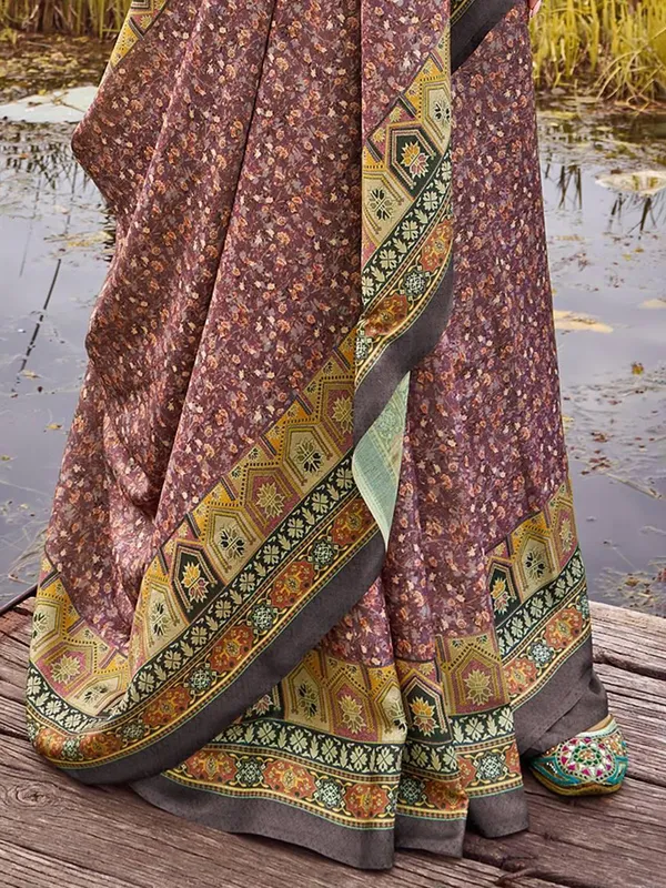 Mauve purple printed bhagalpuri silk saree