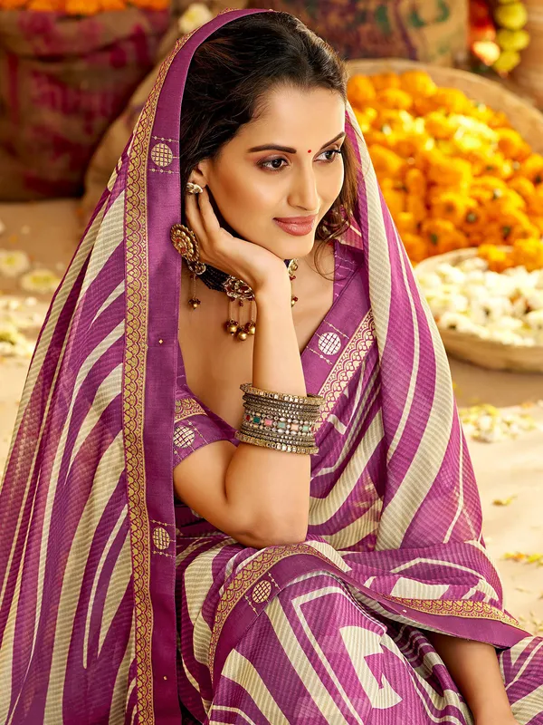 Mauve purple printed georgette saree