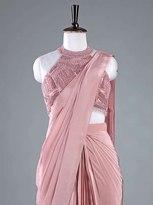 Mauve purple satin ready to wear saree