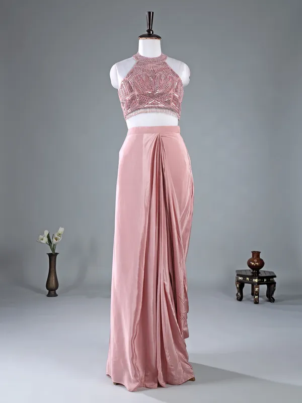 Mauve purple satin ready to wear saree