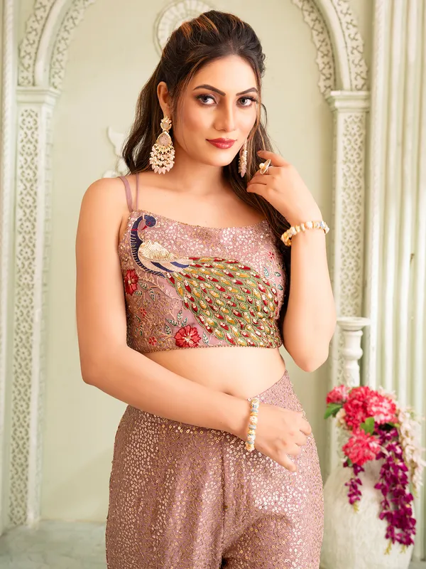 Mauve purple silk palazzo set with sleeveless style