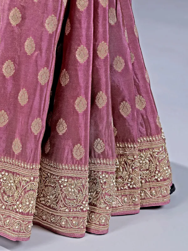 Mauve purple silk saree with ornate pearl work