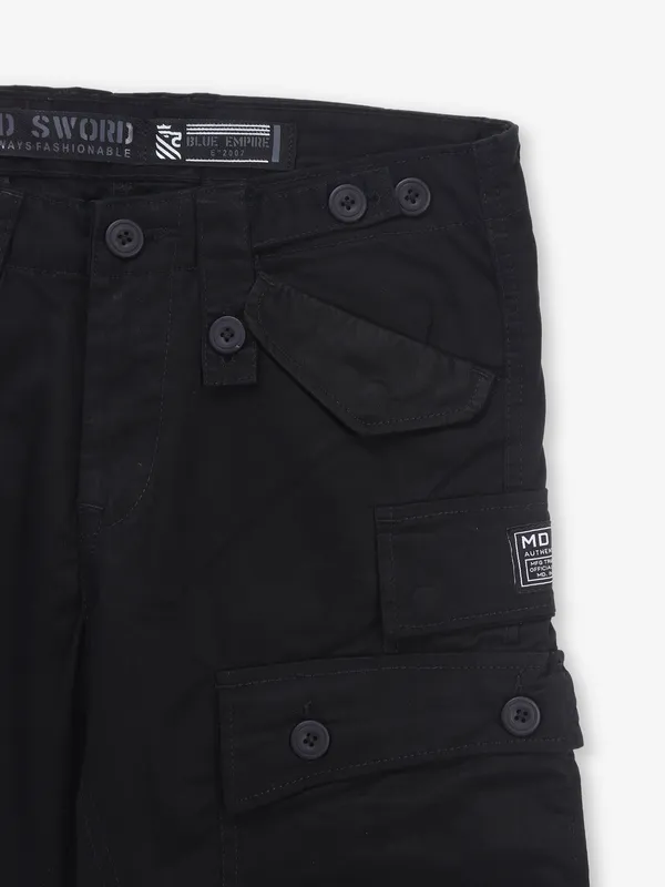 MD SWORD black solid cargo jeans