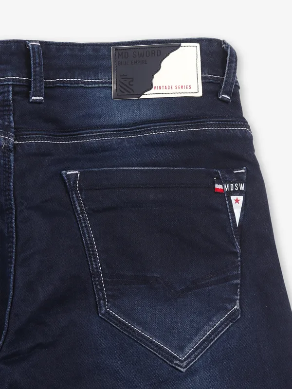 MD SWORD washed dark navy narrow fit denim
