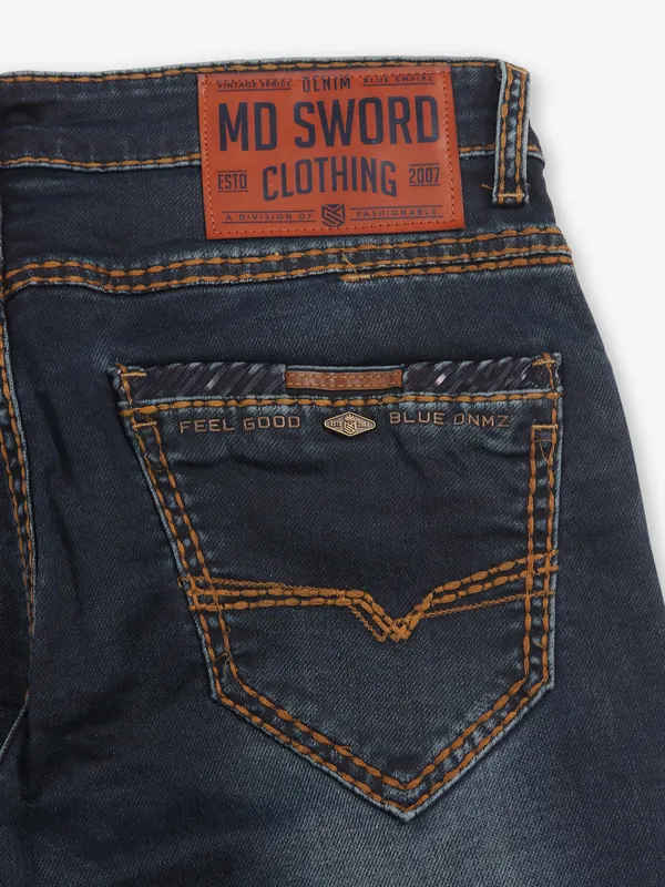 MD SWORD washed dark tonned navy denim jeans