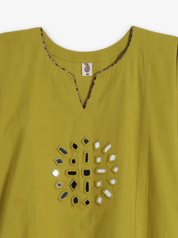 Mehandi green cotton silk kurti for women