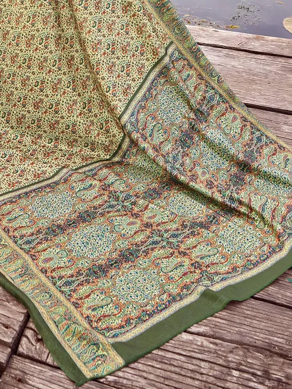 Mehandi green printed bhagalpuri silk saree for festive