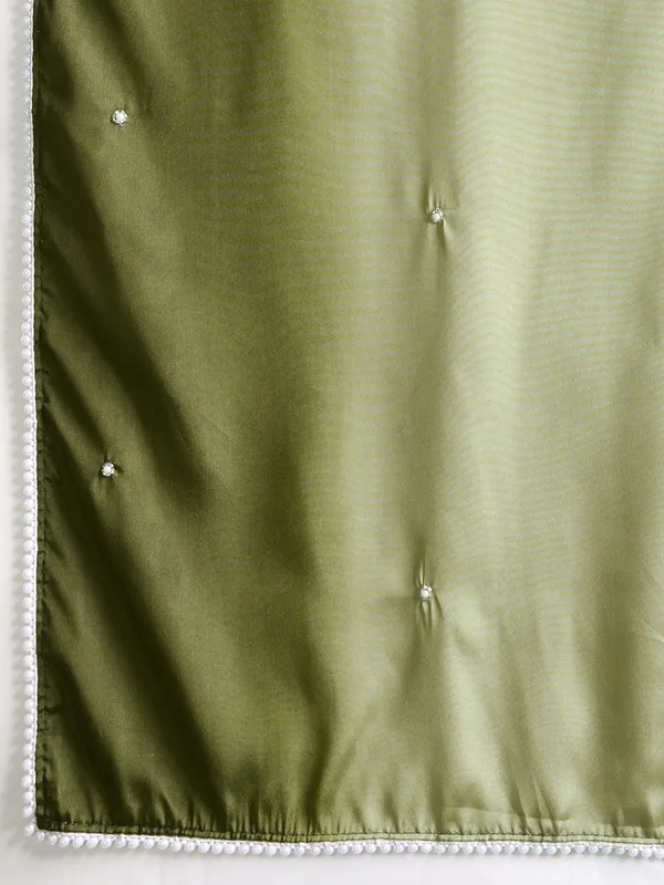 Mehandi green satin silk saree with unstitched blouse