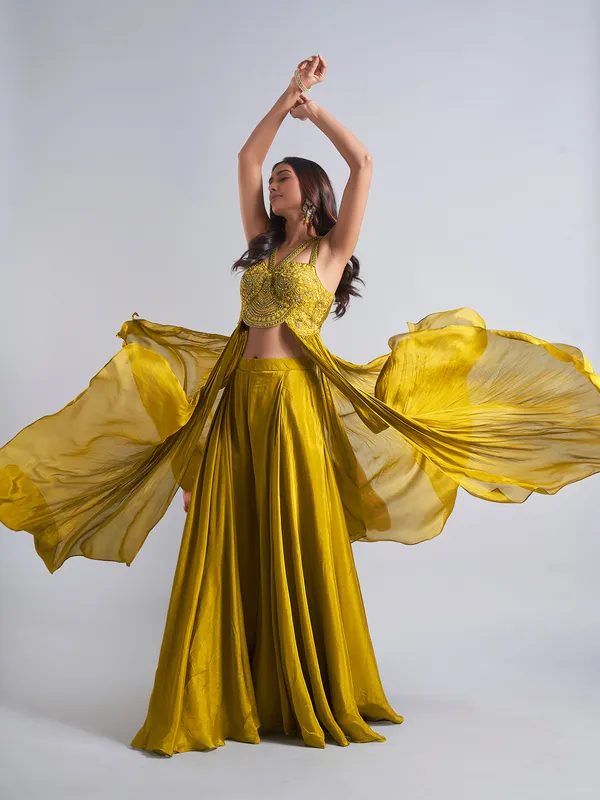 Mehendi color palazzo salwar suit in lycra
