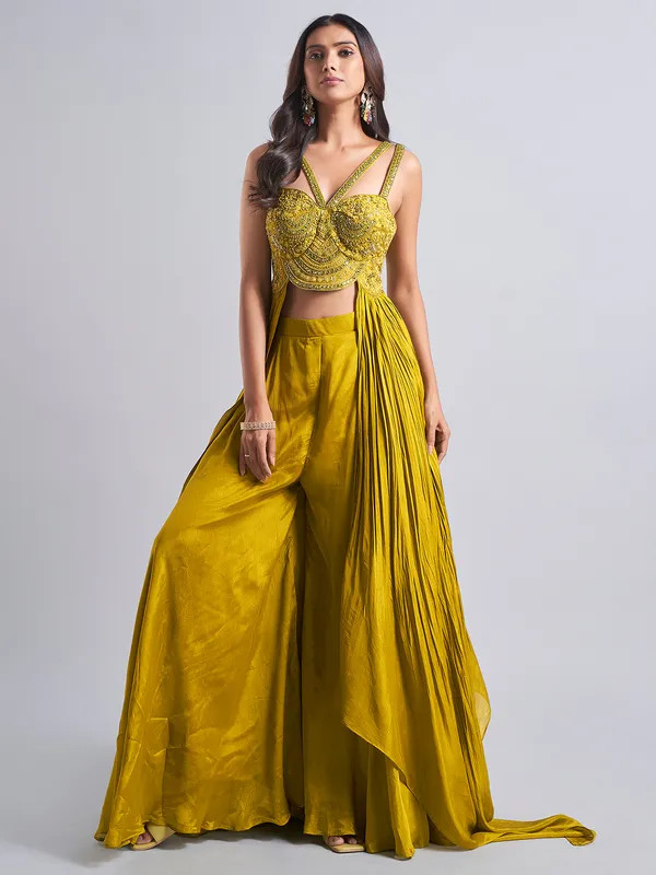 Mehendi color palazzo salwar suit in lycra