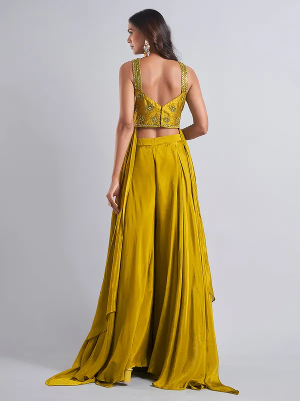 Mehendi color palazzo salwar suit in lycra