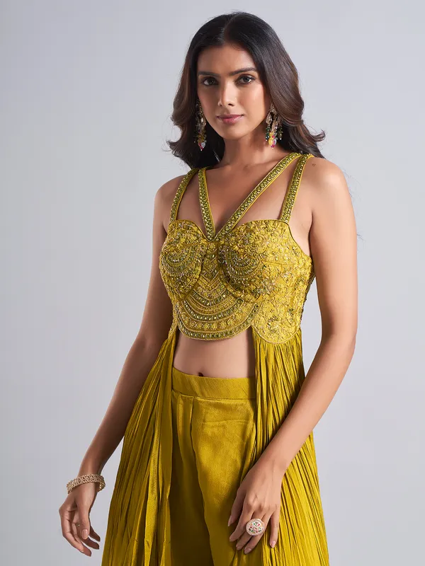 Mehendi color palazzo salwar suit in lycra