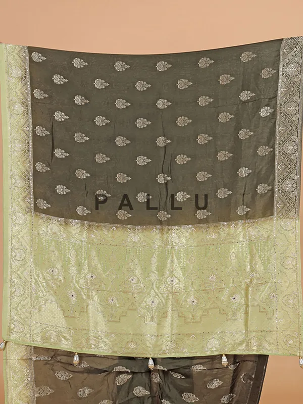Mehendi green banarasi silk saree with zari work