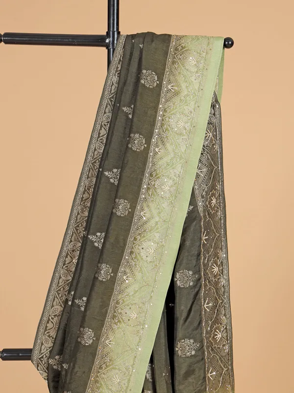Mehendi green banarasi silk saree with zari work
