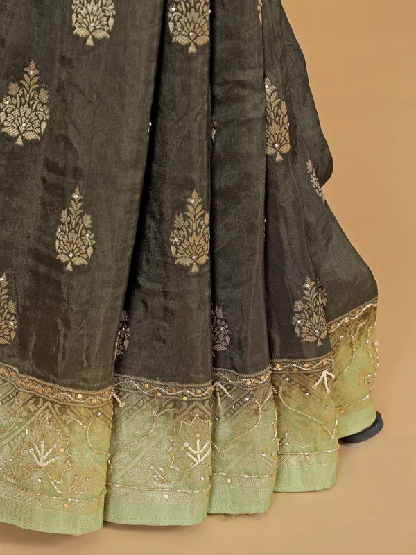 Mehendi green banarasi silk saree with zari work