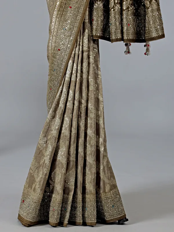 Mehendi green banarasi silk stone work saree