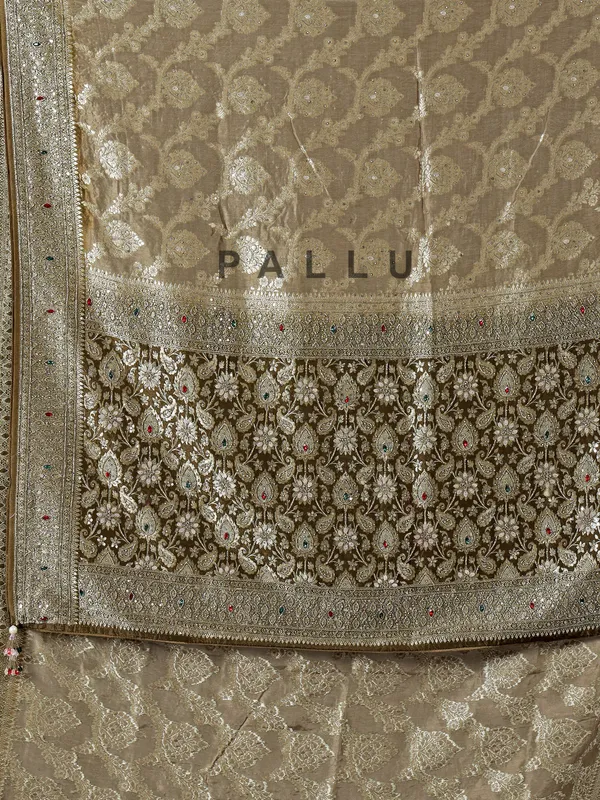 Mehendi green banarasi silk stone work saree