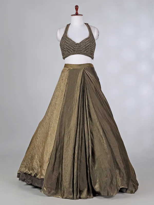 Mehendi green chiffon tissue silk lehenga choli