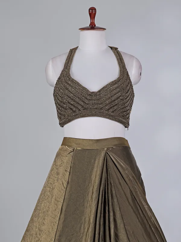 Mehendi green chiffon tissue silk lehenga choli