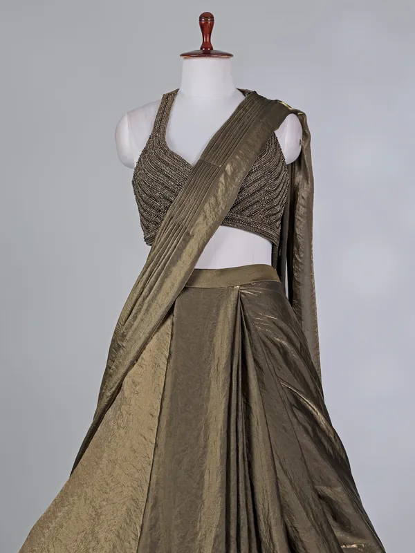 Mehendi green chiffon tissue silk lehenga choli
