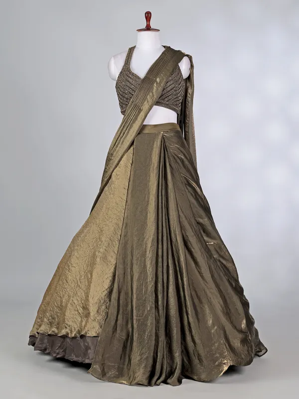 Mehendi green chiffon tissue silk lehenga choli