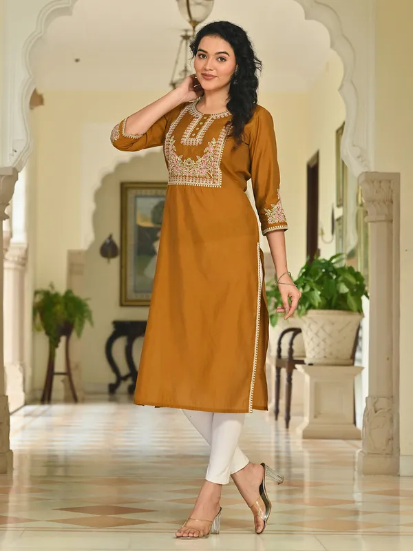 Mehendi green cotton silk kurti for casual